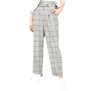 TOPSHOP Grey and Black Pleated and Belted High Waisted Trousers Size 4